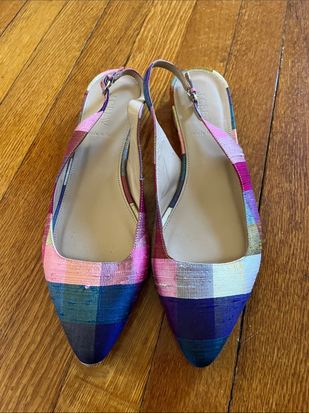 J. Crew Multicolor Patchwork Pointed Slingback Flats